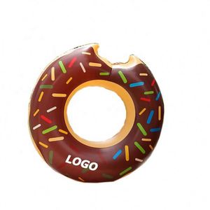 Flotador de Piscina con Forma de Donut de Chocolate, Anillo Inflable Grueso para Adultos, Diversión Acuática de Verano - Product Image 1