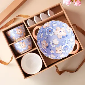 2024 Hot Sale New Ceramic Tableware Gift Box Set Four Seasons Flower Pattern Bowl Spoon & Bowl Tableware For Wedding Return Gift