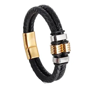 New 316L stainless steel leather Bangle Solid Stainless Steel charms Leather Bracelets