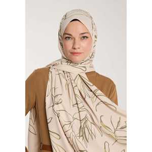 Bufanda de Tono Puro Beige y Verde con Diseño de Hojas en Forma Cuadrada - Product Image 2