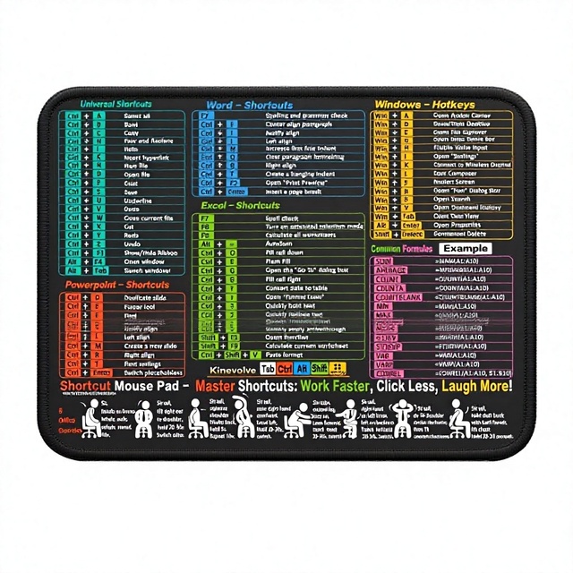 Rubber Mouse Pad Excel Word PowerPoint Windows Shortcuts Small Cheat Sheet 11.8x9.8 Inch Non Slip for Office Gaming