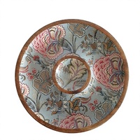 Assiette de service en bois à motif floral, peinte à la main, design minimaliste, non toxique, écologique, faite à la main pour servir des amuse-gueules lors de fêtes