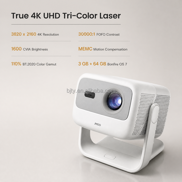 New JMGO N1S 4K Laser Projector Tri-color Laser 1600CVIA, Android TV 11 WiFi 6 HDR10+ Cloud Gaming for Immersive Home Theater