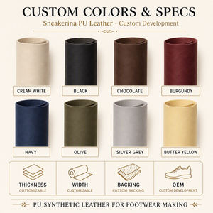 หนังเทียม PU สีครีมขาว ผิวสัมผัสคล้ายหนังกลับ สำหรับทำรองเท้าบัลเลต์แบบสวม รองเท้าผ้าใบ ผลิตตามสั่ง โรงงานบังกลาเทศ วัตถุดิบแบบม้วน - Product Image 5