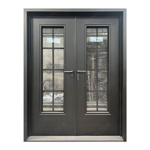 Puerta de Seguridad para el Hogar de Diseño Moderno Grandsea, Puerta Principal de Hierro Forjado, Puerta Simple o Doble con Vidrio y Cerradura Multipunto - Product Image 1
