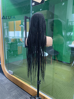 LD008 Perruque tressée de 32 pouces pour femmes noires, perruque entièrement en dentelle avec cheveux de bébé, perruque tressée sans nœuds, perruque tressée naturelle style déesse