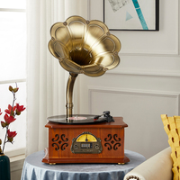 Gramophone rétro vintage pour lecteur de disques - Décoration audio en bois antique pour CD et vinyle