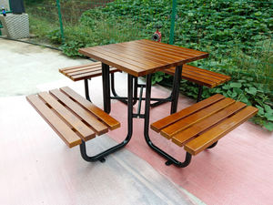 Table de pique-nique en bois, meuble d'extérieur de jardin, de plein air, avec trou de parapluie, chaises, ensemble de table à manger, 4 places - Product Image 4