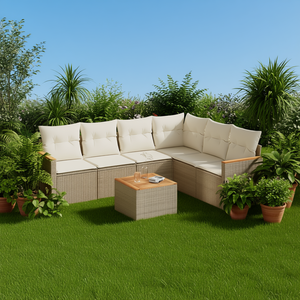 Ensemble de canapés de jardin beige en rotin PE, mobilier d'extérieur, coussin imperméable, mousse haute densité, design contemporain - Product Image 2