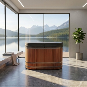 Baignoire <span class=keywords><strong>de</strong></span> trempage froid commerciale Vapasauna, ovale, en acier inoxydable, avec <span class=keywords><strong>armoire</strong></span> en cèdre rouge, sans refroidisseur, <span class=keywords><strong>pour</strong></span> usage extérieur - Product Image 1
