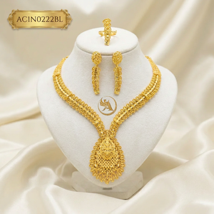 Premium African 24K Gold Plated Filigree Necklace Set for Women Nigerian Wedding Bridal Jewelry with Earrings and Ring - Product Image 1