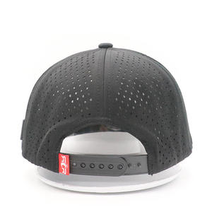 High-Quality 7-Panel Flat Bill Grey Performance Cap with Custom Laser Cut & Rubber Logo for Waterproof Unisex Sports Wear - Product Image 4
