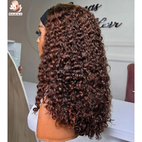 Perruque Bandeau Bouclée Brune Birmane en Cheveux Humains, Sans Colle, Sans Lacet, Faite à la Machine, Idéale pour Débutantes, 16 Pouces, Prête à Porter