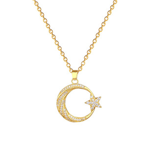 Collar con Colgante <span class=keywords><strong>de</strong></span> Estrella y Luna con Circonitas Incrustadas, Brillante y Elegante, para Mujer, Cadena <span class=keywords><strong>de</strong></span> Eslabones Chapada en Oro <span class=keywords><strong>de</strong></span> 18K, Joyería <span class=keywords><strong>de</strong></span> Lujo para Bodas - Product Image 6