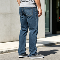 Jean pour homme 5 poches coupe droite en denim décontracté ample pour usage quotidien avec taille confortable