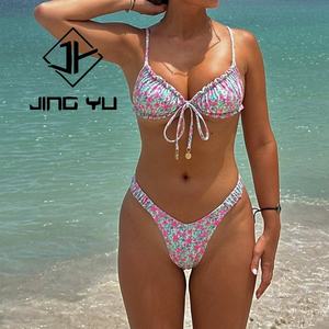 Maillot de bain personnalisé, nouveau design, tissu imprimé, bretelles spaghetti, bikini sexy hawaïen, ensemble deux pièces pour femmes - Product Image 2