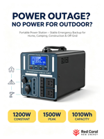 Générateur Solaire 1200W Direct Usine, Station d'Énergie Portable 1010Wh à Onde Sinusoïdale Pure 220V pour Pannes de Courant et Sauvegarde Domestique