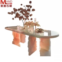 Ventes directes d'usine table à manger lumineuse en jade table basse en marbre de jade rose