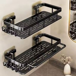 2 Pack Metal <b>Shower</b> Caddy Shelf Organizer Rack Self Adhesive Black Bathroom Shelves Basket Wall Shelf for Bathroom Storage Rack - Product Image 4