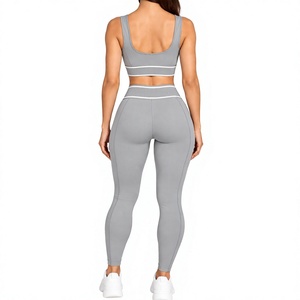 Ensemble de vêtements de sport gris 2 pièces pour femmes, soutien-gorge de sport, leggings taille haute, tenue de yoga et de fitness - Product Image 4