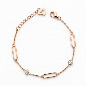 S925 Silver Zircon Oval Link Bracelet Rose Gold Plated Trendy Gift Jewelry for Women Party Wear - Product Image 1