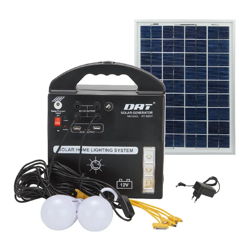 AT-8207 DAT DC 12V Batterie Solar beleuchtungs system Solarstrom generator mit 4 LED-Lampen USB-Ladegerät Heims ystem