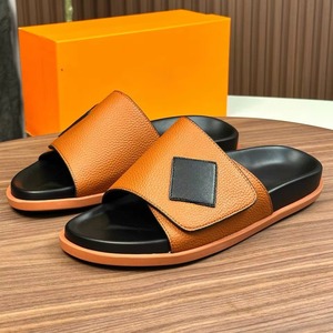 Luxury High-End Men's Evergreen Anti-Slip Casual Slippers Genuine Leather Slip-On <b>Sandals</b> Summer Footwear Designer for Slipper - Product Image 3