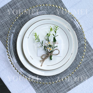 Assiettes de présentation rondes en plastique de 13 pouces avec bordure perlée or, argent, or rose, en acrylique incassable pour décoration de table de mariage et événements - Product Image 5
