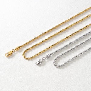 สร้อยคอเชือกถักแบบมีประกายเคลือบทองคำแท้ 18K ตัดเพชร สแตนเลสสตีล 3 มม. สำหรับผู้หญิงผู้ชาย สร้อยคอแบบคลาสสิกสำหรับใส่จี้ - Product Image 3