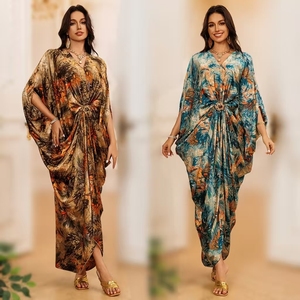 Nuovo Abito <span class=keywords><strong>Musulmano</strong></span> Stile Dubai con Stampa, Elegante e Casual, <span class=keywords><strong>Vestito</strong></span> con Scollo a V per Donne Musulmane - Product Image 2