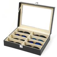 Étui à lunettes en PU grande capacité avec couvercle transparent, couleurs unies, fermeture à pression métallique et séparateurs multi-grilles – Vente en gros
