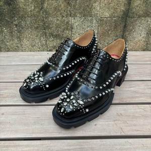 Chaussures Derby Homme 2026 Noires Punk à Clous et Strass, Plateforme, Semelle Rouge, Lacets, Style Designer, Cuir Véritable, Formelles, Automne - Product Image 2
