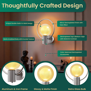 Applique murale LED moderne, double verre, ampoule E26 G125, chrome poli, <span class=keywords><strong>pour</strong></span> chambre et salon, éclairage décoratif – Direct Usine - Product Image 6