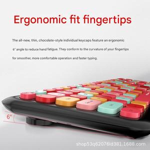 Teclado Ergonómico Retro Tipo Máquina de <span class=keywords><strong>Escribir</strong></span>, Teclado de Membrana Silencioso Inalámbrico con Teclas Redondas, Juego de Teclado y Ratón Inalámbricos de 2.4GHz - Product Image 5