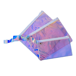 Stock PVC réutilisable laser irisé poignée sac à fermeture éclair coloré étanche maquillage stylo stockage emballage Zhejiang personnalisable - Product Image 4