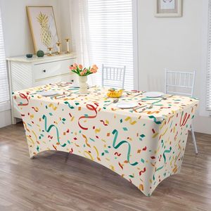 Nappe rectangulaire élastique de 4 pieds en stock personnalisé 72Lx30W Couverture de table multicolore à motif floral géométrique abstrait - Product Image 2