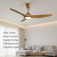 Ventilateur de plafond moderne à moteur DC, LED 3 couleurs, métal, silencieux, télécommande 6 vitesses, pales ABS de 20 pouces, garantie 10 ans, intensité variable