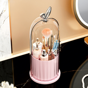 Clear Dustproof Makeup Brush Holder Rabbit Ear Cosmetic Organizer Rotating Desktop Storage <b>Case</b> for <b>Vanity</b> - Product Image 3