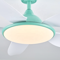 Ventilateur de plafond moderne vert menthe avec lumière LED ronde intégrée et télécommande, lampe de ventilateur de plafond réversible pour chambre d'enfant