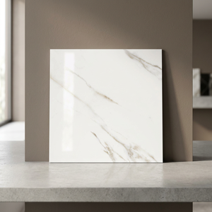 Azulejos de Porcelana con Efecto Mármol Blanco Ártico, 600x600mm, Acabado Brillante Pulido, para Pisos Interiores - Product Image 1