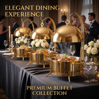 Plat de service doré 8L en acier inoxydable 201 épaissi, chauffe-plat de buffet avec couvercle suspendu, pour hôtels, mariages et banquets