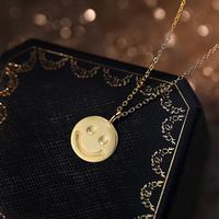 Drôle vogue 925 argent sterling rond plaqué or colliers unisexe 18k simplement pièce sourire visage collier pour les femmes