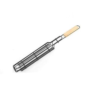 Utensilios de barbacoa de acero inoxidable con mango de madera para parrilla exterior y doméstica, jaula para verduras y brochetas redondas, herramientas con logotipo láser - Product Image 6