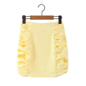 Tongrui 2020 नई आगमन महिलाओं के वस्त्र कपास लिनन फैशन गर्मियों में पीले स्वीटी लघु स्कर्ट SKR3003