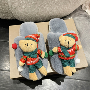 Pantoufles en peluche motif <span class=keywords><strong>pull</strong></span> de Noël, renne et ours, à bout rond, confortables, cadeau d'hiver pour <span class=keywords><strong>femme</strong></span>, vente en gros - Product Image 4