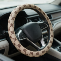 Housse de volant de voiture résistante à l'usure, gris clair, cuir PVC 1,1 mm, monogramme lettre D marron, pièces intérieures auto, trajets quotidiens