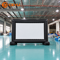 Écran de projection gonflable Ceyu avec panneau d'écran blanc, système de fixation par cordes élastiques et cordes de maintien pour soirées cinéma en plein air