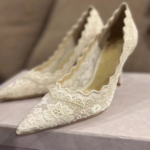Custom Ladies Bride Shoe Pointed Toe Stiletto Wedding Shoes Set White Lace Embroidery 6 cm <b>Heel</b> Wedding Shoes for Bride - Product Image 2