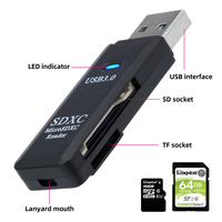Lecteur de cartes 2 IN 1 Lecteur de cartes USB 3.0 Micro TF Lecteur de cartes mémoire Adaptateur multi-cartes haute vitesse pour lecteur flash Accessoires pour ordinateurs portables
