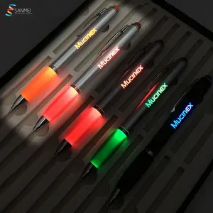 SANMEI Stylus touch screen laser logo custom promotional colorful light up led ballpoint pens with custom logo